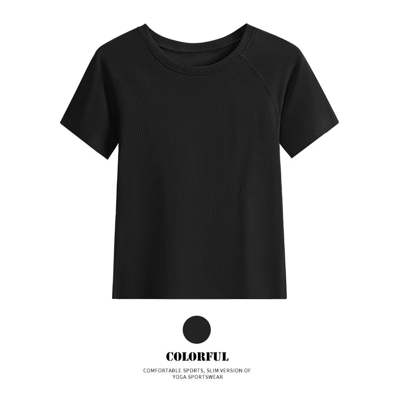 DRUR Women Seamless Yoga T-Shirt Short Sleeve Workout Tops Fitness Gym Sportswear Summer Breathable Running Shirt Golf Crew neck