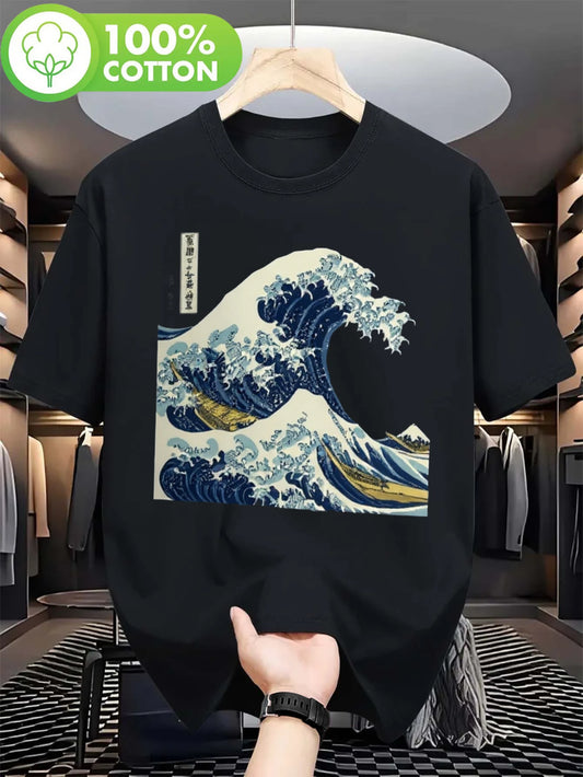 Men's Casual Short Sleeve T-Shirt - Great Wave Off Kanagawa Art Print,
