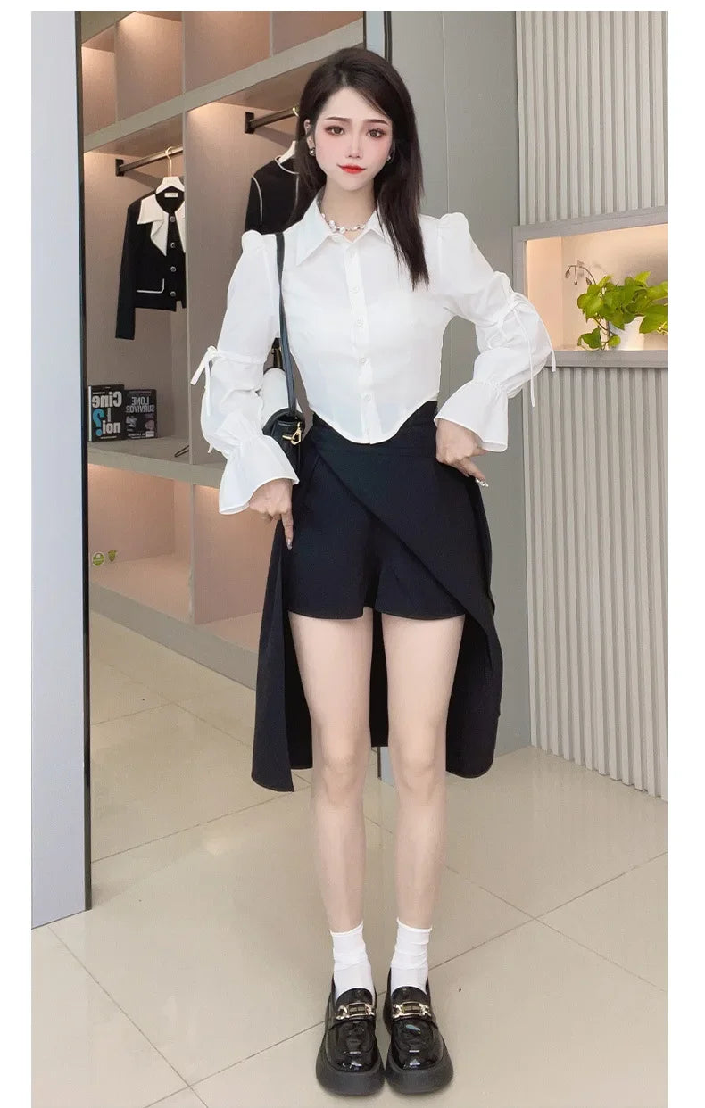 Black Irregular Slit Skirt for Women Summer Mid-length A-line 2023 New High Waist Hip Skirt Harajuku Vintage Women Clothing