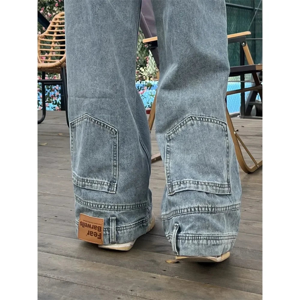 Casual jeans reversible pants ins fashion American retro Y2K loose high waist jeans women street clothing loose trousers pants