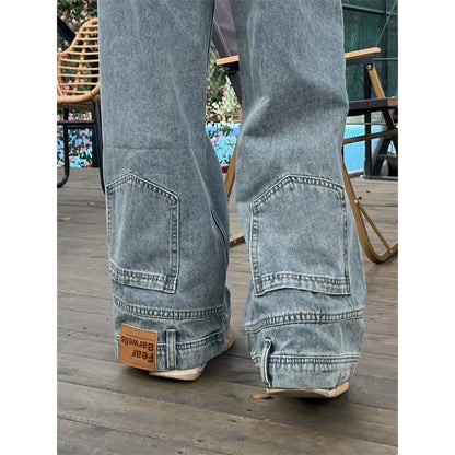 Casual jeans reversible pants ins fashion American retro Y2K loose high waist jeans women street clothing loose trousers pants