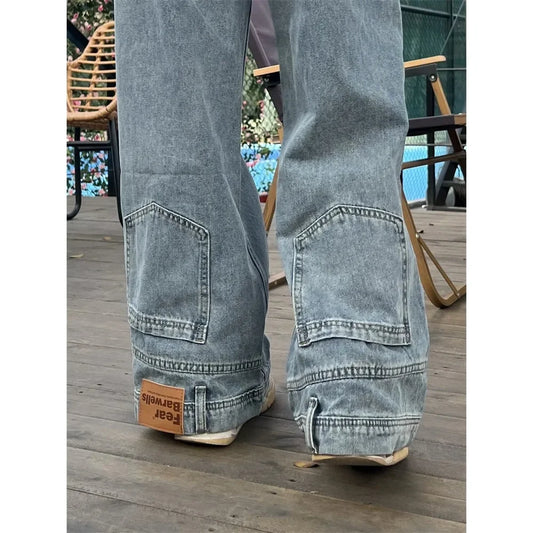 Casual jeans reversible pants ins fashion American retro Y2K loose high waist jeans women street clothing loose trousers pants