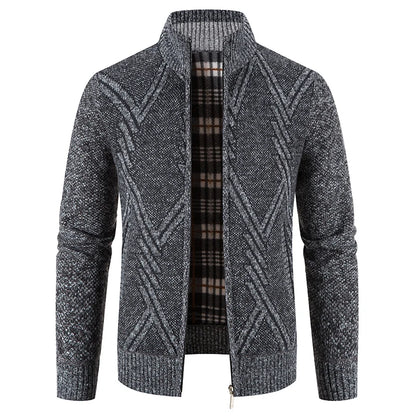 Winter Men's Fleece Cardigan Christmas Knit Sweater Coat Business Casual Jacket High Quality Male Wool Cashmere Clothing