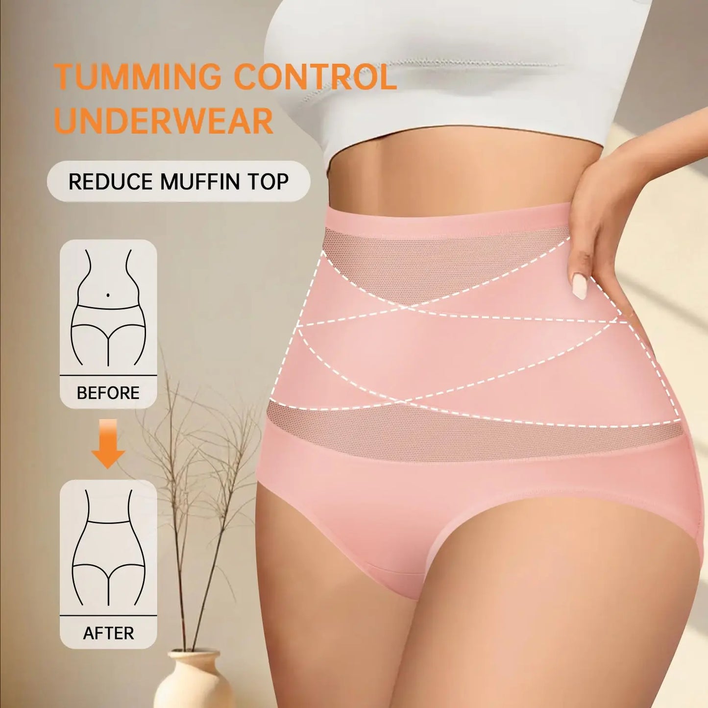 4pcs High Waisted Women's Panties Breathable Tummy Control Shapewear Mesh Cross Tummy Cinching Ice Silk No Trace Triangle Panties Tummy Tuck Shape