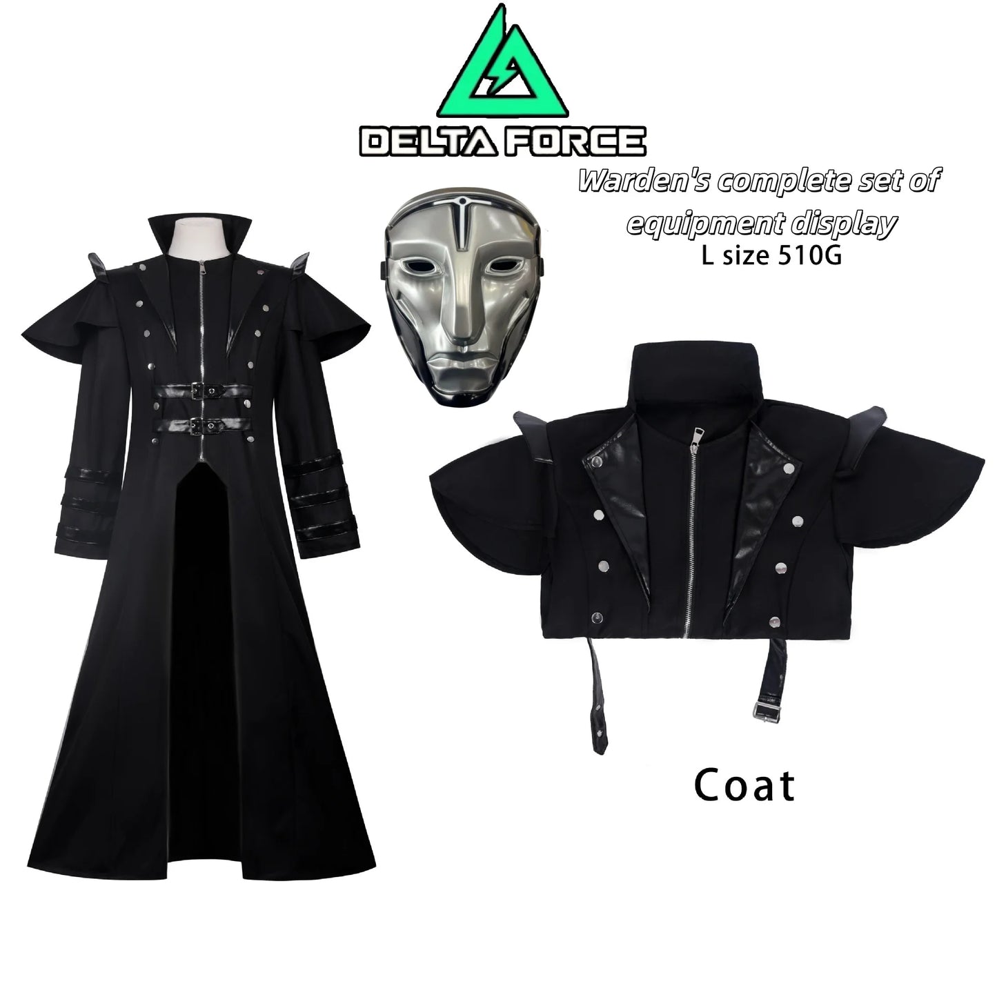 Men's Black Cosplay Costume, Long Coat & Leather Outfit for Game Character, Halloween Carnival Party Wear