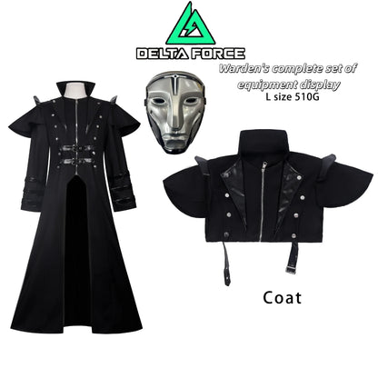 Men's Black Cosplay Costume, Long Coat & Leather Outfit for Game Character, Halloween Carnival Party Wear