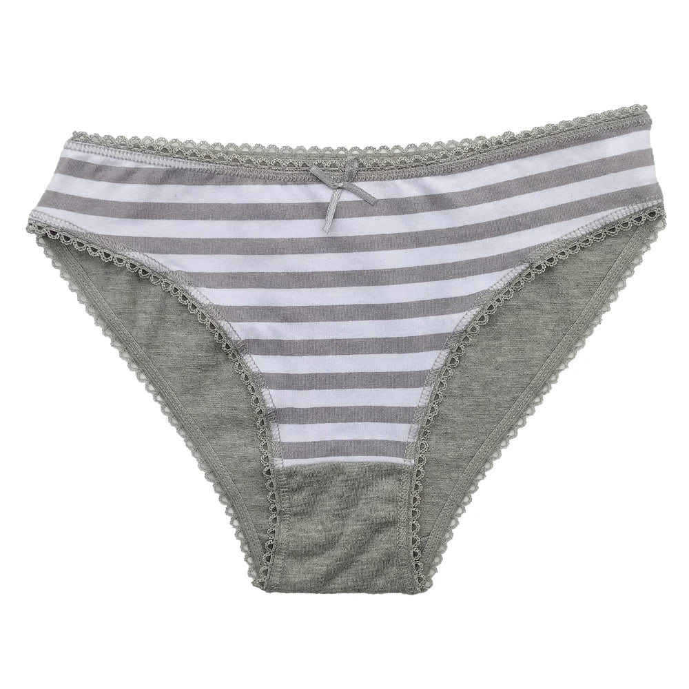 Sexy Panties for Women Cotton Soft Female Underwear Lace Briefs set Ladies Striped Bikini Intimates Lingerie 5 pcs/lot