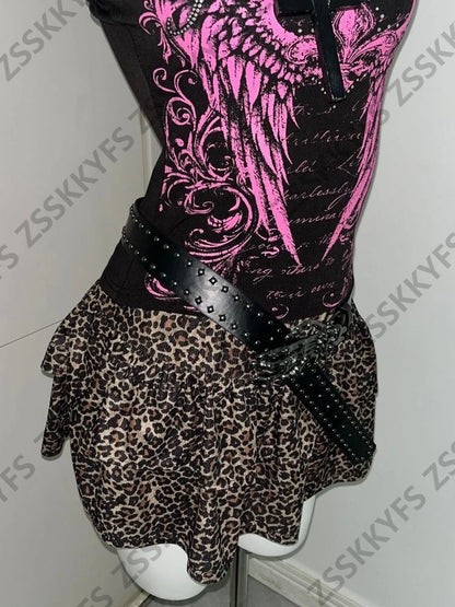 Hot Girl Goth Crop Tanks Streetwear Tube Tops Grunge 2000s Y2k Clothes Sexy Lace Straps Camisole Himekaji Letter Punk Woman Vest