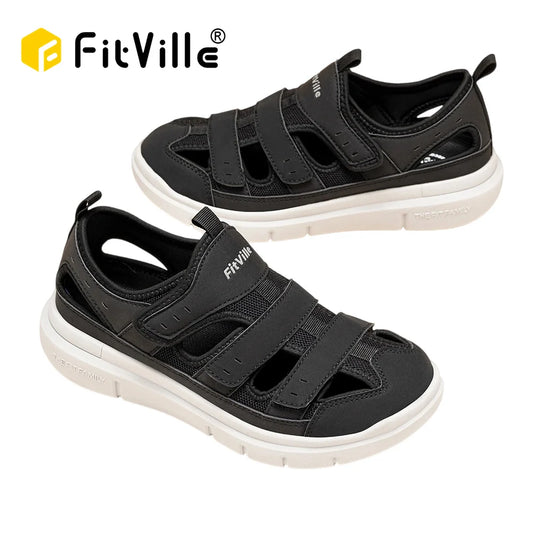 FitVille Men's Sandals Wide Design Diabetic Shoes Lightweight Breathable for Swollen Feet with Arch Support Sandals
