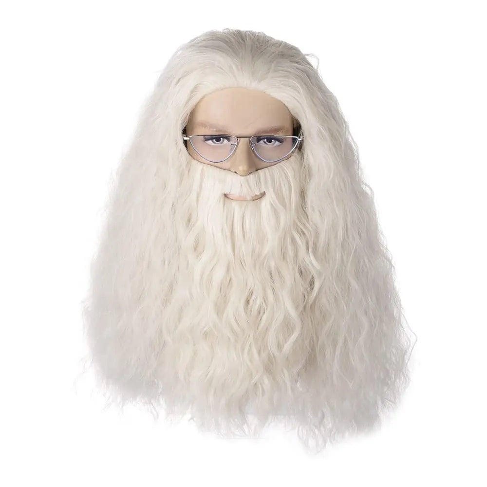 ❤2026❤ QACCF Qacf Long Curly Mens Wizard Mustache Wig Halloween Costume Cosplay Viking Fake Beard Wig (Grey)❤❤❤