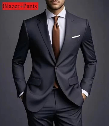2026 New Luxury Elegant Men's Suits 2 Piece Set Fashion Korean Casual Slim Fit Social Groom Wedding Tuxedo