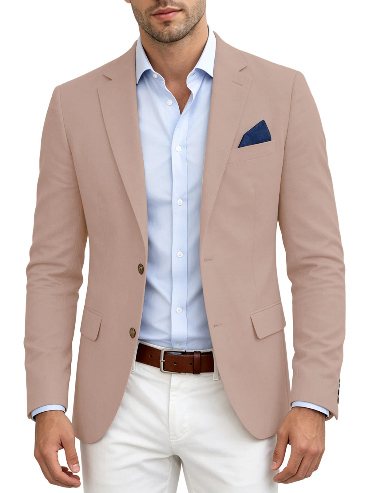 Men's Linen Blend Blazer Notched Lapel Two Button Breathable Suit Jacket For Business Casual Wedding Daily Wear
