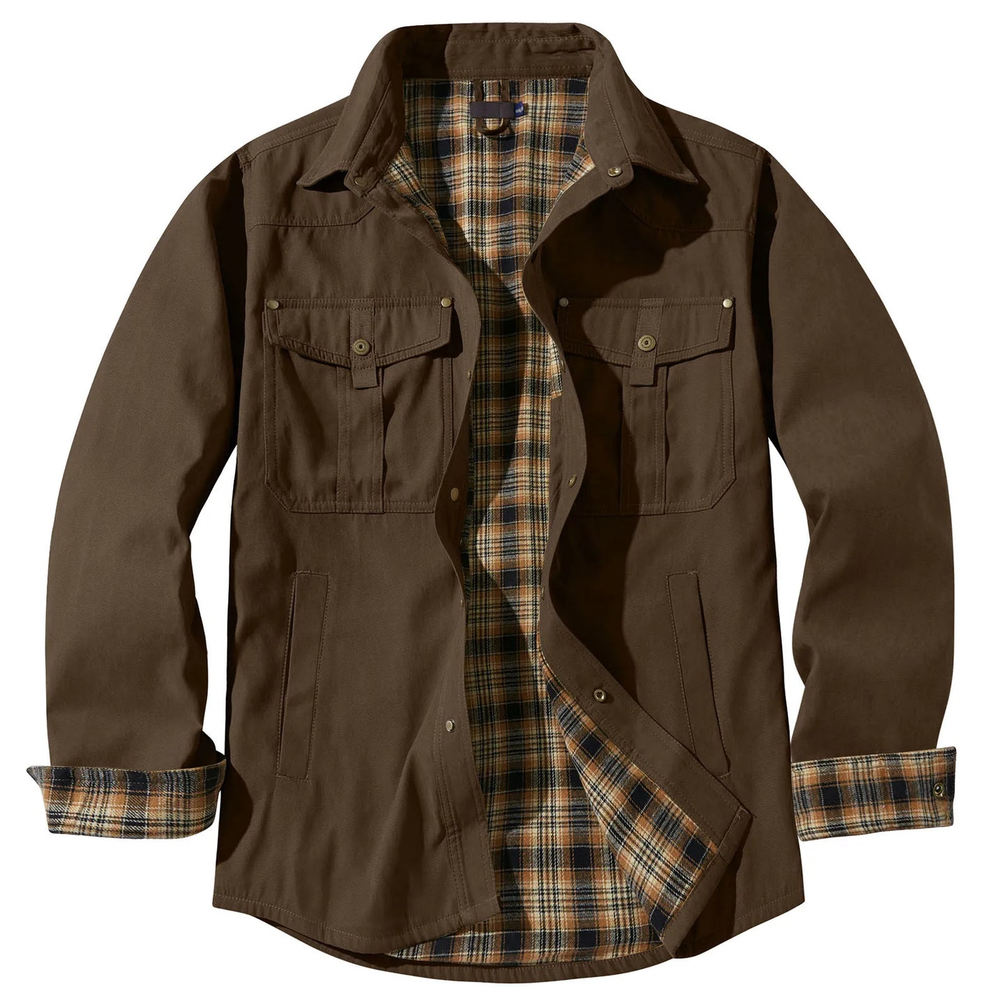 Men's Plus Size Lapel Plaid Flannel Casual Jacket Winter Warm Thickened Solid Color Jacket