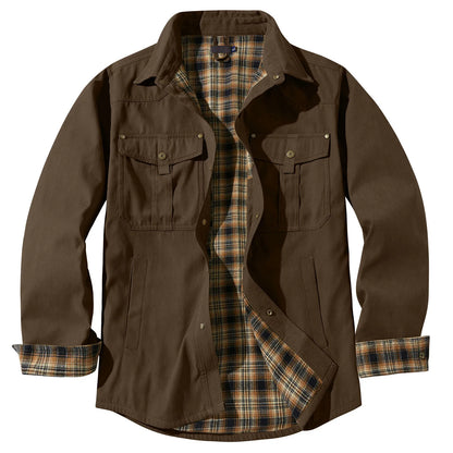 Men's Plus Size Lapel Plaid Flannel Casual Jacket Winter Warm Thickened Solid Color Jacket