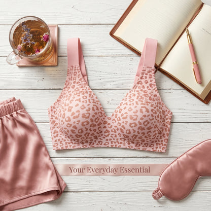 1Pcs Leopard Print Seamless Wireless Bra, Full Coverage Push Up Bralette