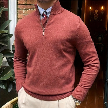 Spring Autumn Men's Sweater Quarter Zip Up Slim Fit Jumpers Business Polo Shirt Knit Half Turtleneck Pullover Sweater Knitwear