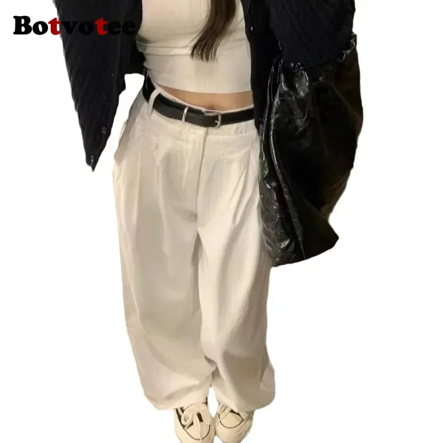 Botvotee Summer White Jeans for Women Wide Leg High Waisted Straight Denim Pants Elegant Casual Female Jeans