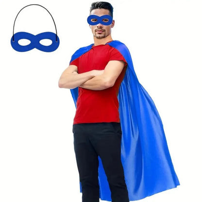 2Pcs/Set Solid Color Adult Superhero Cape with Eye Mask Cosplay Costume Long Cape Halloween Superhero Cloak Dress Up