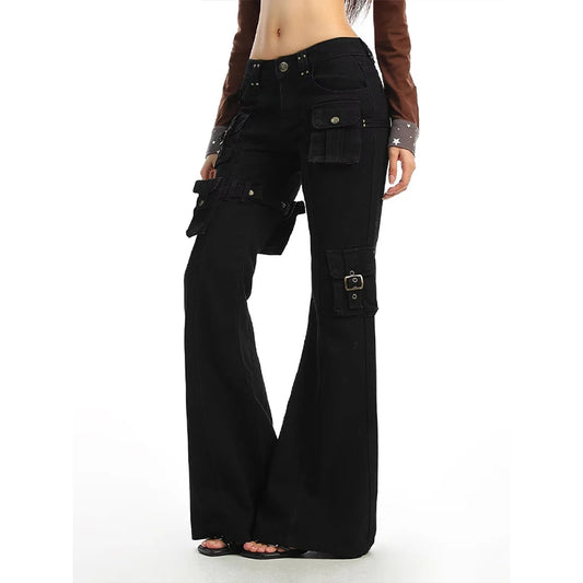 American Sle Spicy Girl Micro Flared Workwear Jeans Women Design Casual Versatile Slimming Floor-Length Pants INS