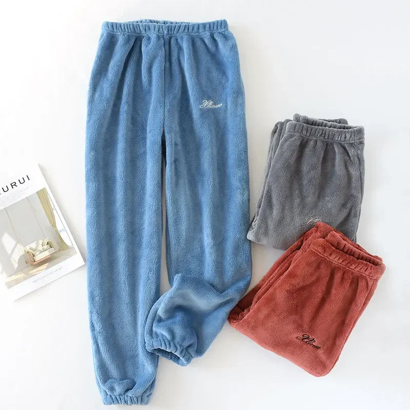 Couples' autumn and winter warm pants home pants ladies pajamas bottoms flannel thick coral fleece couple pants men