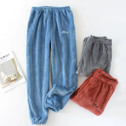 Couples' autumn and winter warm pants home pants ladies pajamas bottoms flannel thick coral fleece couple pants men
