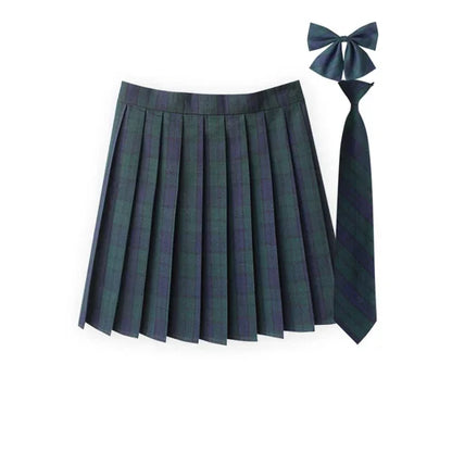 Women Summer Plaid Pleated Skirt With Necktie Bowtie Korean Jk Skirt Uniform Japanese School Preppy A Line Mini Skirts