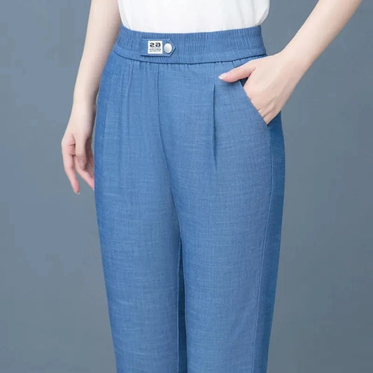 High Waist Women's Thin Jeans Summer New Slim Elastic Waist Denim Harlan Pants Comfortable And Breathable Female Casual Pants