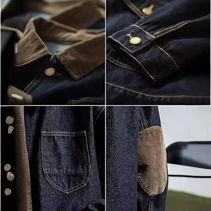 Spring And Autumn Denim Workwear Retro Hunting Jacket Denim Hardman Jacket Casual Loose Men'S Collar Denim Jacket