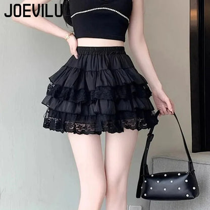 Gothic Lace Tutu Skirt Elastic Sexy Lace Mini Tulle Skirts Party Club Dancer Wear Black Bottoms High Street Y2k Women Clothing