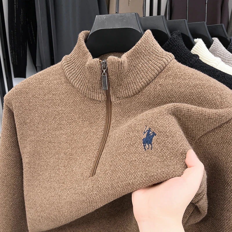 High-End Men New Long-Sleeved Knitwear Stand Collar Zipper Pony Embroidery British Style Leisure Snug Hot-Selling Men's Clothing