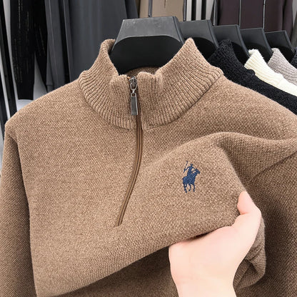 High-End Men New Long-Sleeved Knitwear Stand Collar Zipper Pony Embroidery British Style Leisure Snug Hot-Selling Men's Clothing