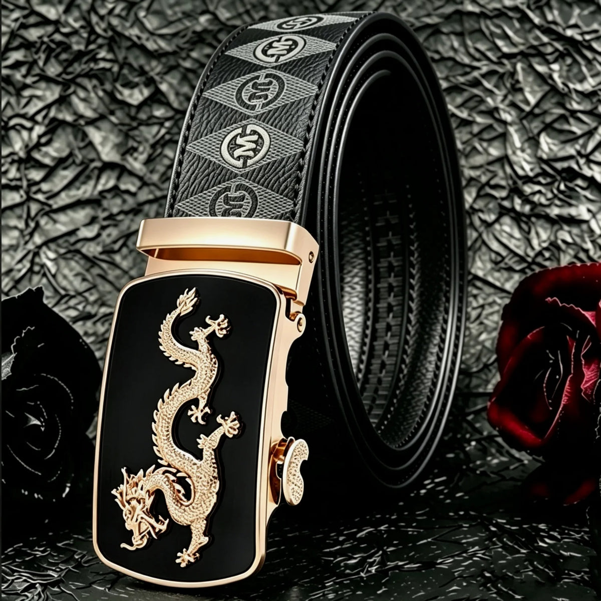 POYYAS Stylish Metal Buckle Men Belt for Women Printed Letter Animal Dragon Pattern Alloy Buckle - Fashion Daily Decoration Jeans Belt - Fashion Letter M Pattern Design Perfect Accessory for Business and Casual Belt