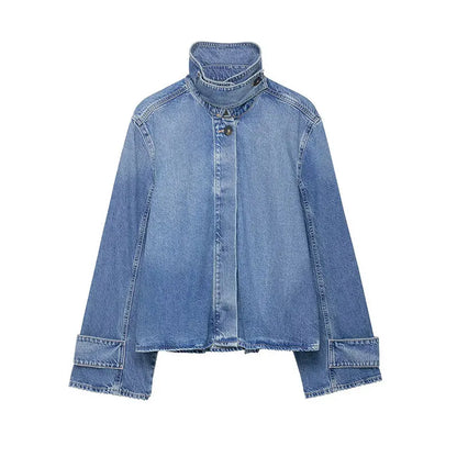 NZLGMSJ 2026 Spring New Women's Street Fashion Denim Jackets Long Sleeves High Neck New Casual Denim Jacket Coats ﻿