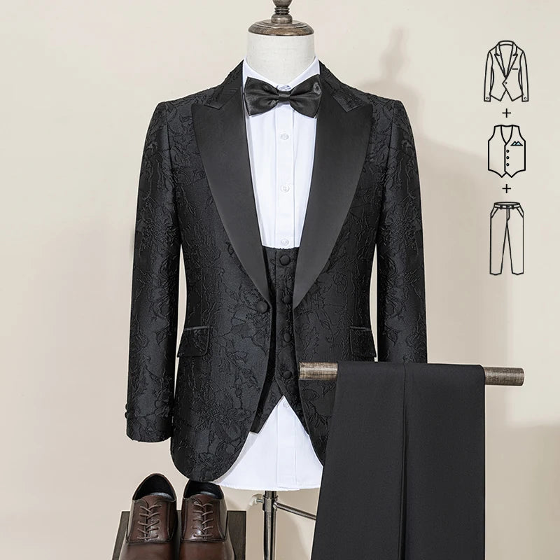 ST Cassy High Quality white party outfit for man luxury Retro carving Slim Fit Tuxedo Prom Suit Fashion Male Groom Wedding