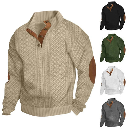 2026 Men's Spring and Autumn Hot Selling Fashionable Men's Casual Standing Collar Long Sleeved Jacquard Lapel Pullover Sweater