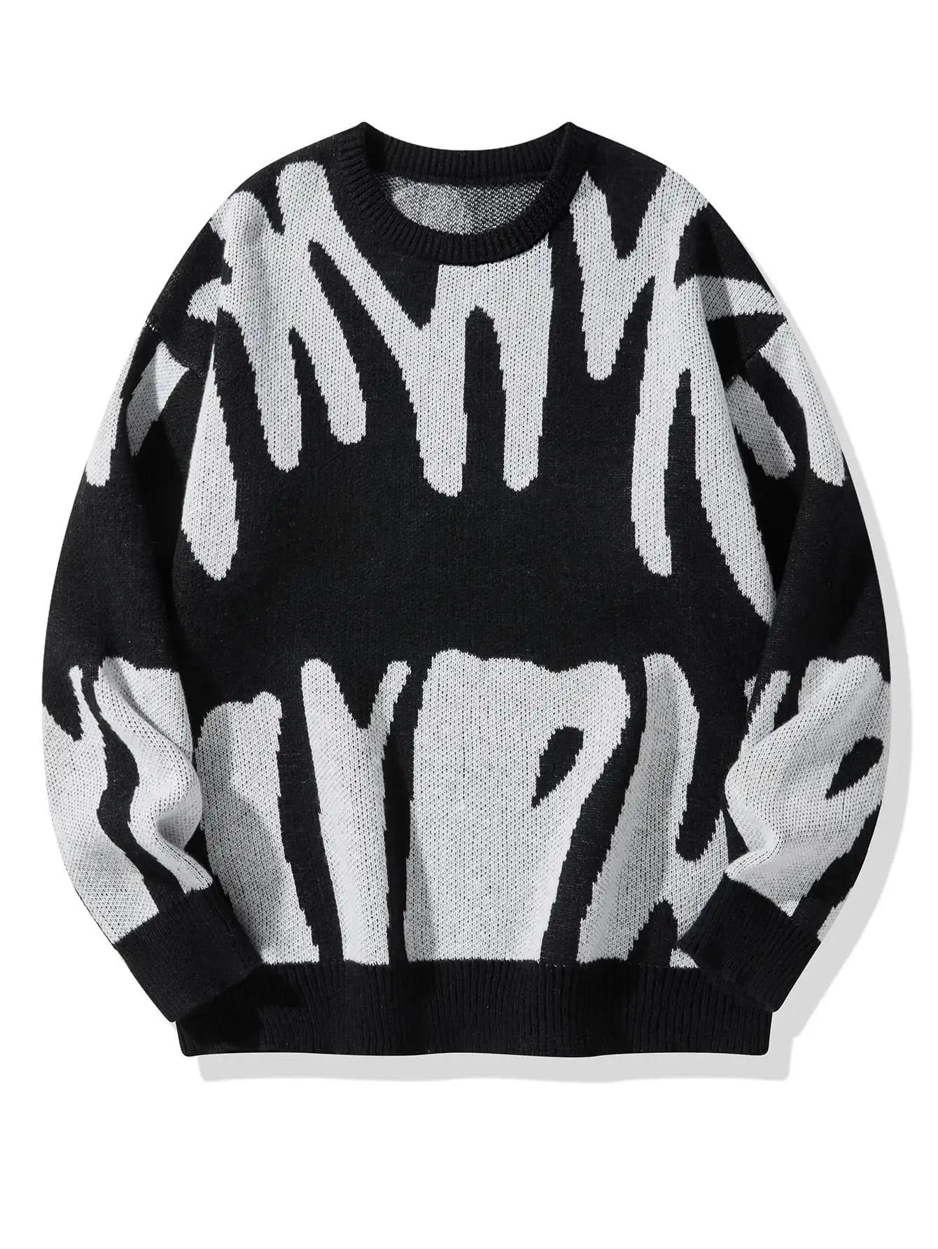 New Trendy Autumn and Winter Irregular Jacquard Pattern Pullover Sweater Casual Round Neck Color-Blocking Knit Men's Pullover