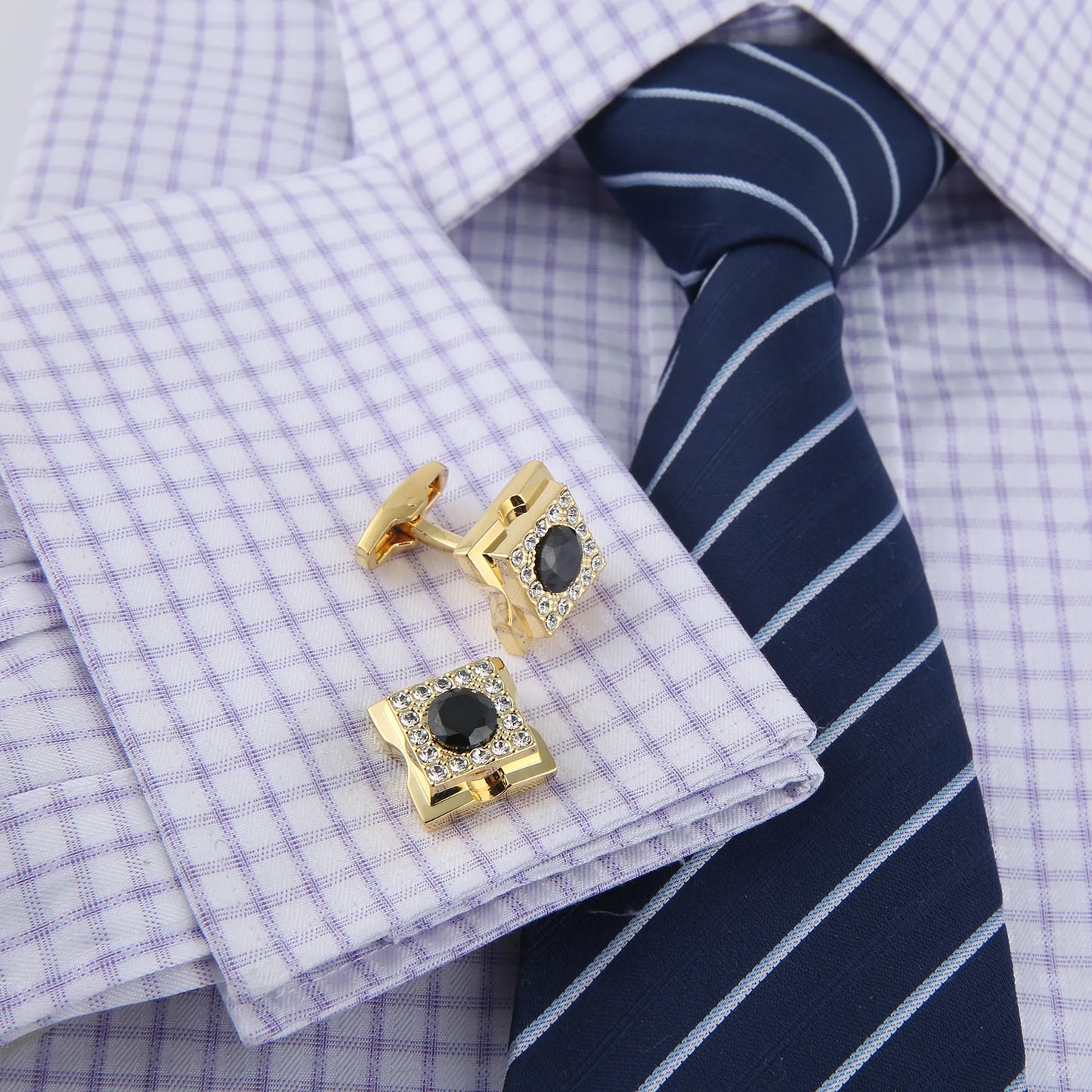 Square Luxury Black Crystal Gold Mens Cufflinks Suit Shirt High Quality Cuff Fashion Wedding Groom Gift Jewelry Accessories