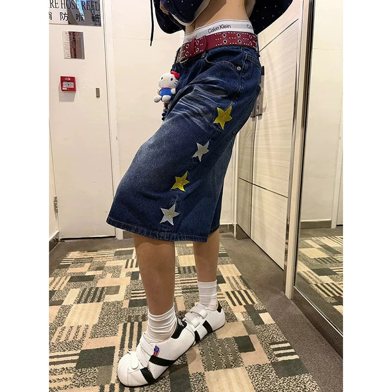 YIBASHU 2026 Summer Women American Retro Jorts Punk Denim Shorts