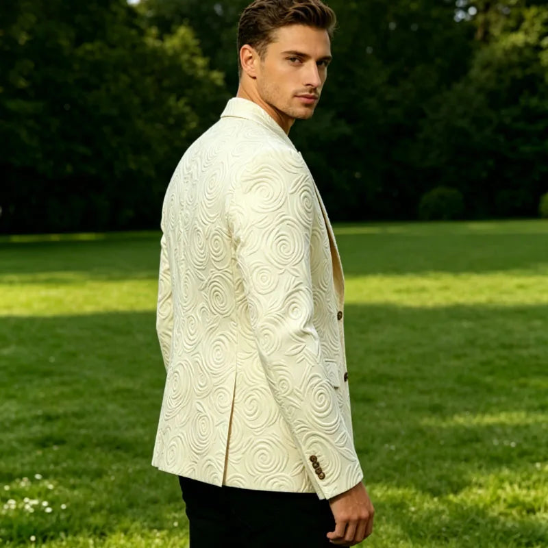 Men's Luxury 3D Embossed Textured Blazer Notch Lapel Jacket 2 buttons Slim Fit Suit Jacket Formal for Business Casual Wedding