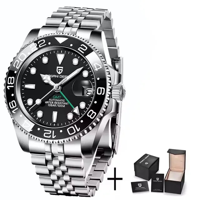 PAGANI DESIGN 40MM Men Mechanical Wristwatch Stainless Steel GMT Watch Top Brand Sapphire Glass Waterproof Automatic Watches Men