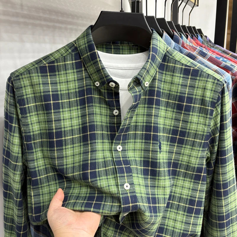 Luxury Brand Embroidery 100% Cotton Long Sleeved Shirt Men's New Shirt Men's Casual Loose Top Business Men