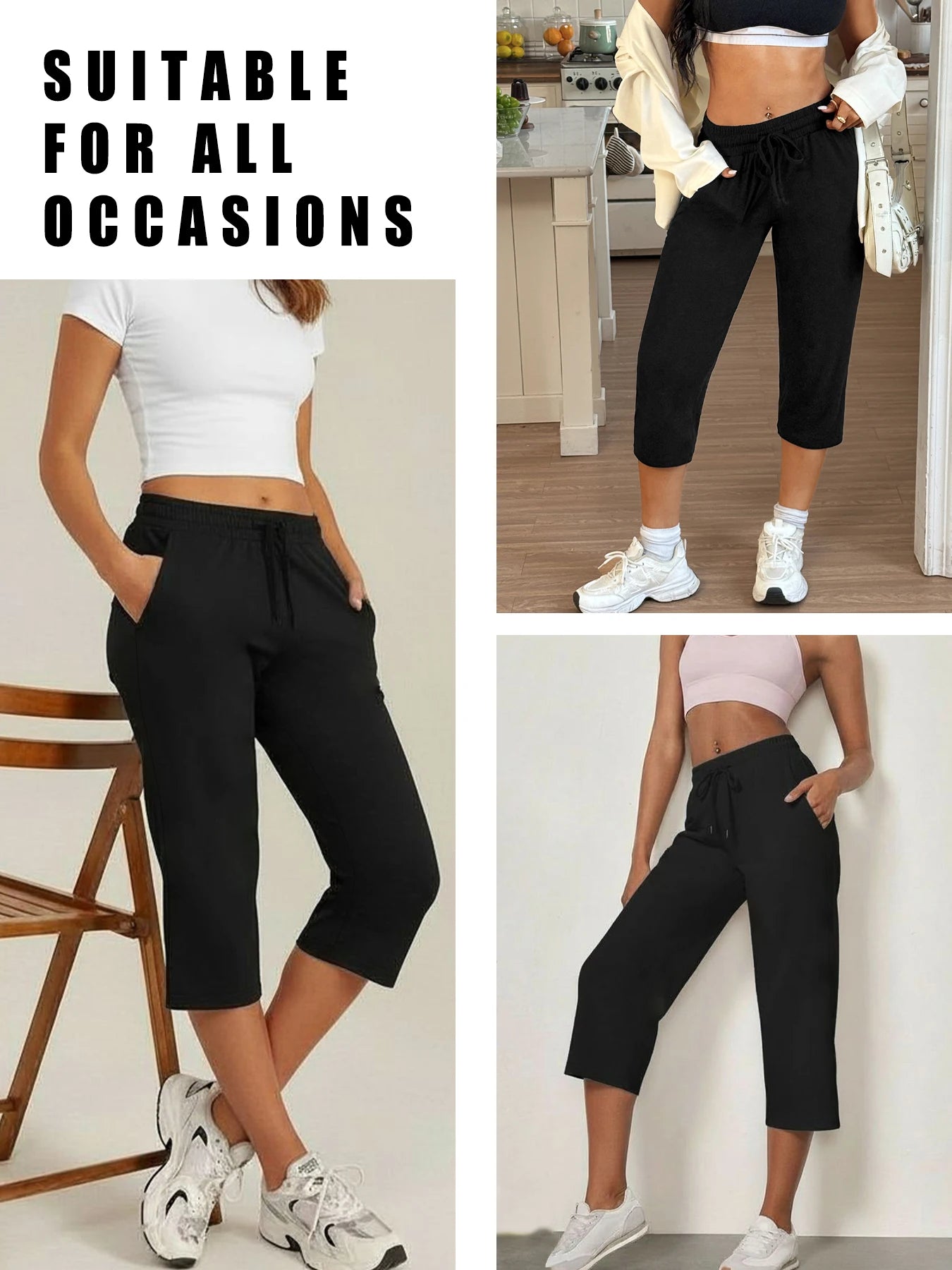 Women's Capri Yoga Pants Loose Soft Drawstring Workout Sweatpants Causal Lounge Pants with Pockets