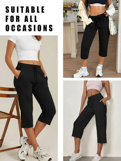 Women's Capri Yoga Pants Loose Soft Drawstring Workout Sweatpants Causal Lounge Pants with Pockets