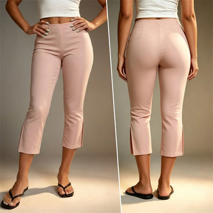 Crop Side-Slit-Hem Pants High Waisted  Fit Capri Casual Cropped Soft Stylish-Side-Slit Top Rated  Crop