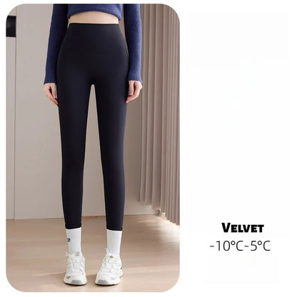Women's Fleece-Lined Autumn/Winter Outerwear - Non-Slip Thick Tummy-Control Yoga Pants with Seamless Soft Stretch
