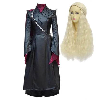 Women Queen Cosplay TV House Dragon Daenerys Cosplay Costumes Black Dress Uniforms Outfit Or Wig