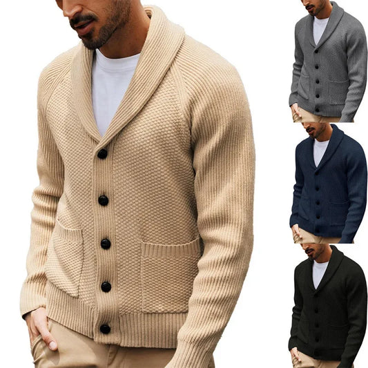 2025 Men's New Knitted Sweater Cardigan Long-sleeved Button-down Collar Pocket Sweater Men's Casual Winter Sweater