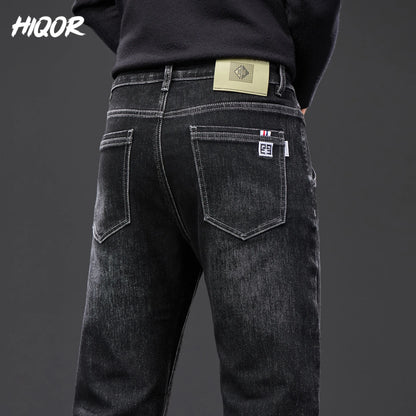 HIQOR New In Korean Men's Casual Long Jeans Classic Man Straight Denim Wide-leg Pants Solid Baggy Trousers Fashion Business Jean