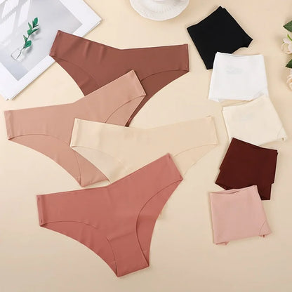 7Pcs/Set Women's V-Waist Panties Seamless Low-Waist Bikin Briefs Ladies Sexy Lingerie Ice Silk No Show Invisible Underwear XS-XL
