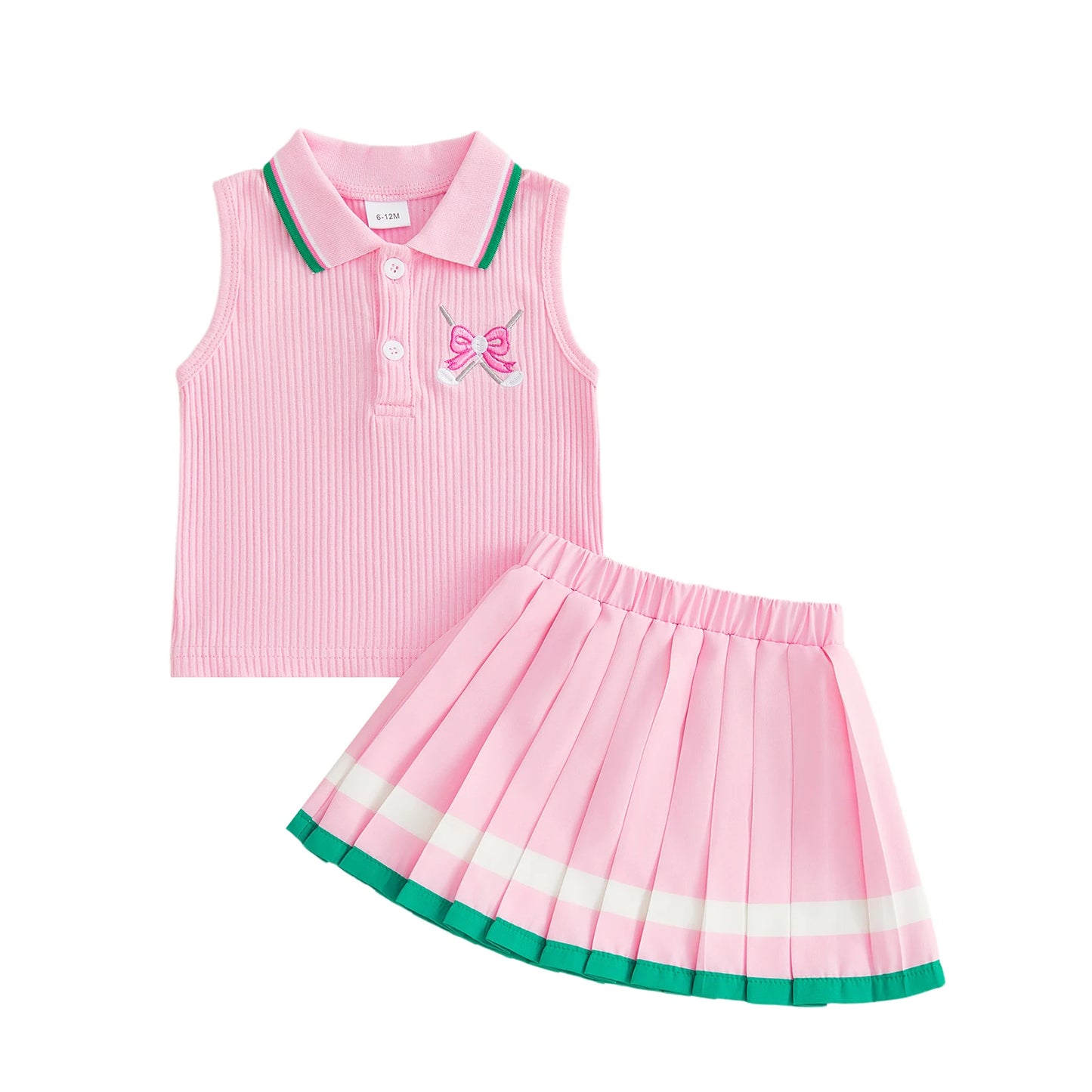 Adorable Infant Girl Tennis Ensemble with Ruffled Sleeveless  and Flared Skirt - Cute 2 Piece Summer Outfit